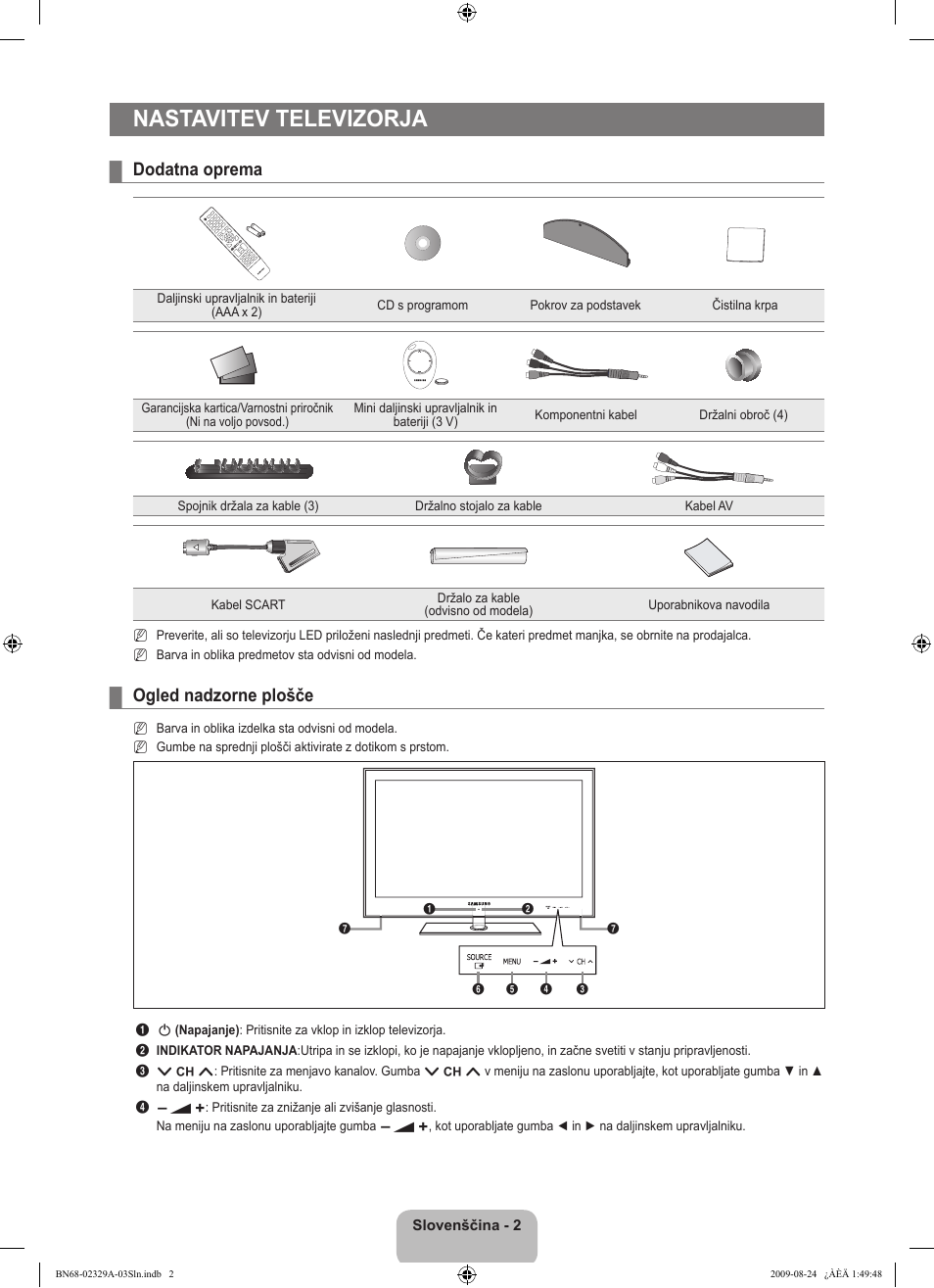 Nastavitev televizorja, Dodatna oprema, Ogled nadzorne plošče | Samsung UE40B7020WW User Manual | Page 548 / 704