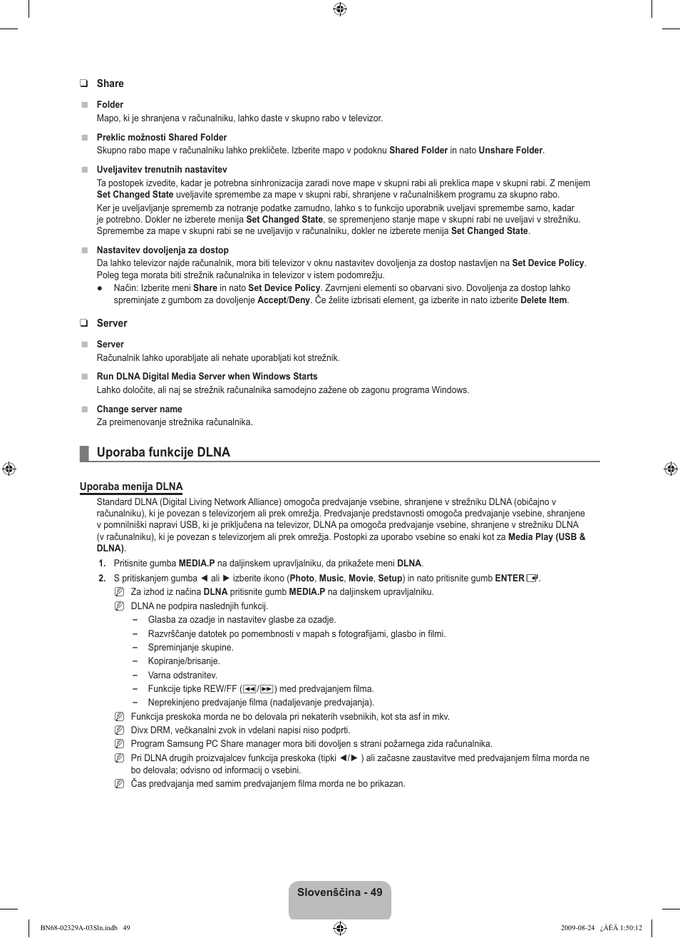 Uporaba funkcije dlna | Samsung UE40B7020WW User Manual | Page 592 / 704