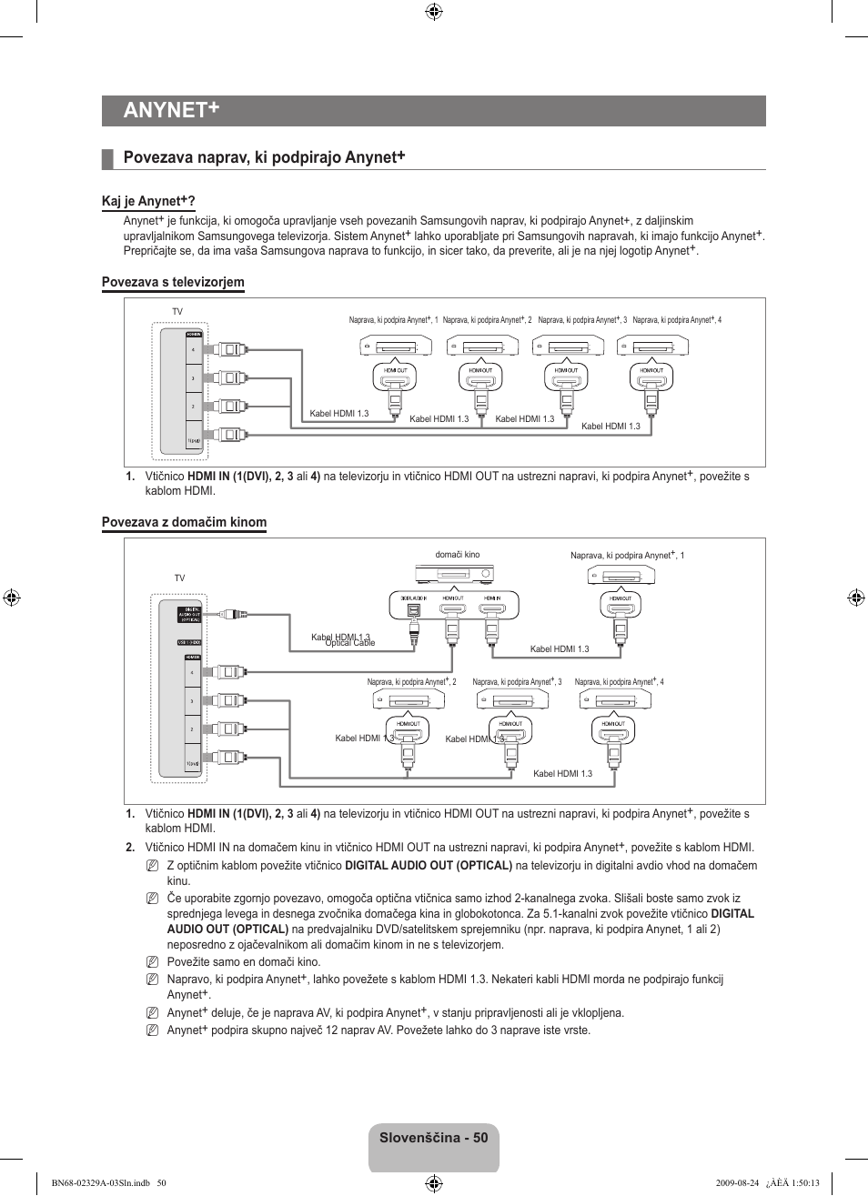 Anynet, Povezava naprav, ki podpirajo anynet | Samsung UE40B7020WW User Manual | Page 593 / 704