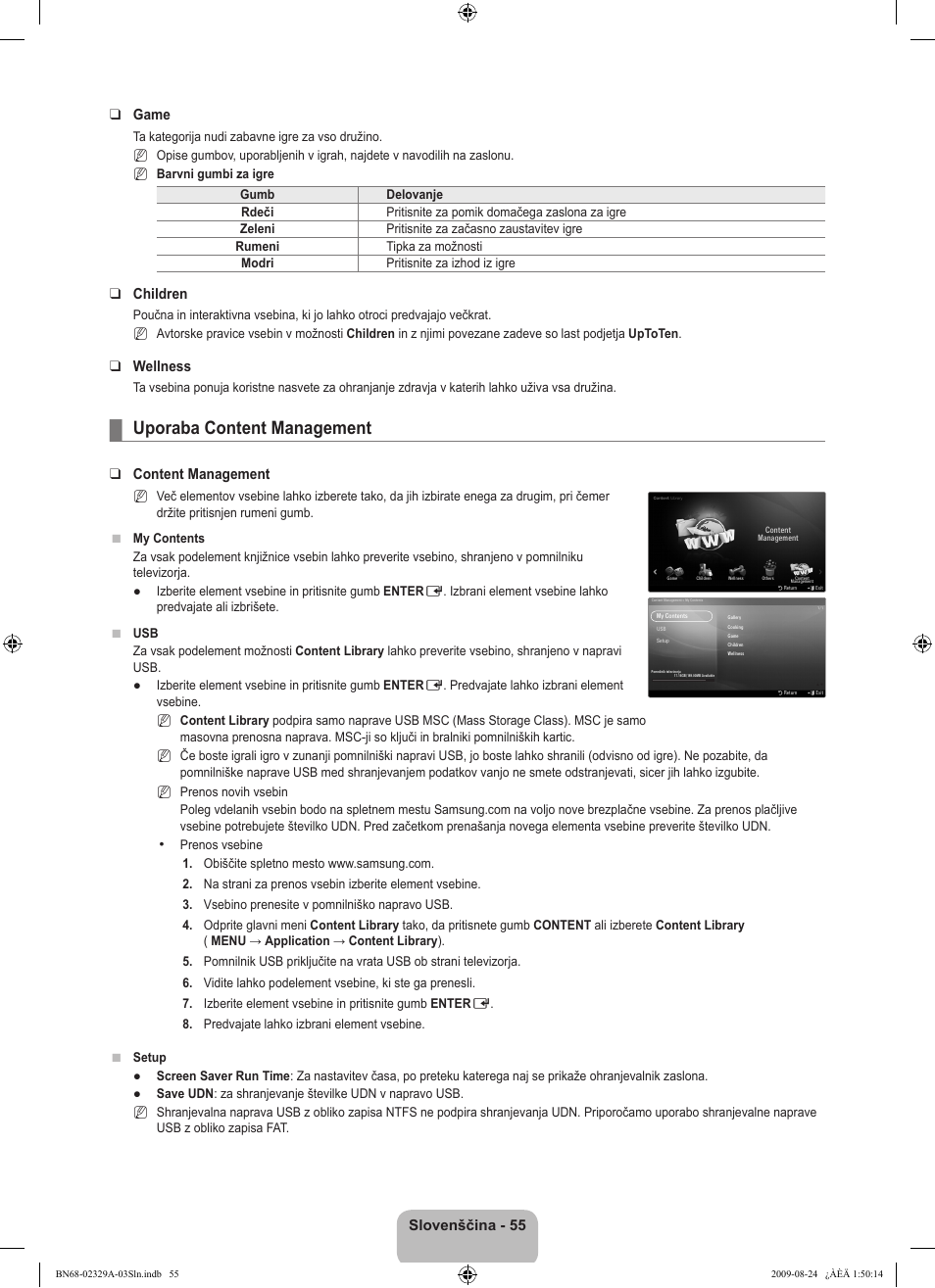 Uporaba content management, Slovenščina -  game, Children | Wellness, Content management | Samsung UE40B7020WW User Manual | Page 598 / 704