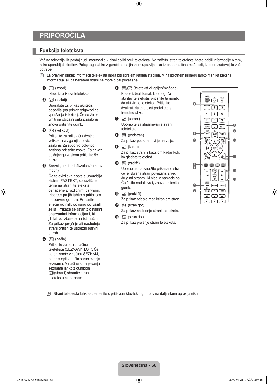 Priporočila, Funkcija teleteksta | Samsung UE40B7020WW User Manual | Page 612 / 704
