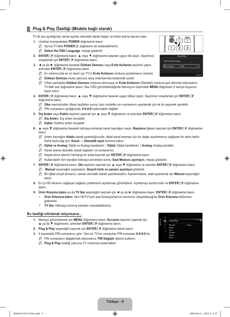 Plug & play özelliği (modele bağlı olarak) | Samsung UE40B7020WW User Manual | Page 631 / 704