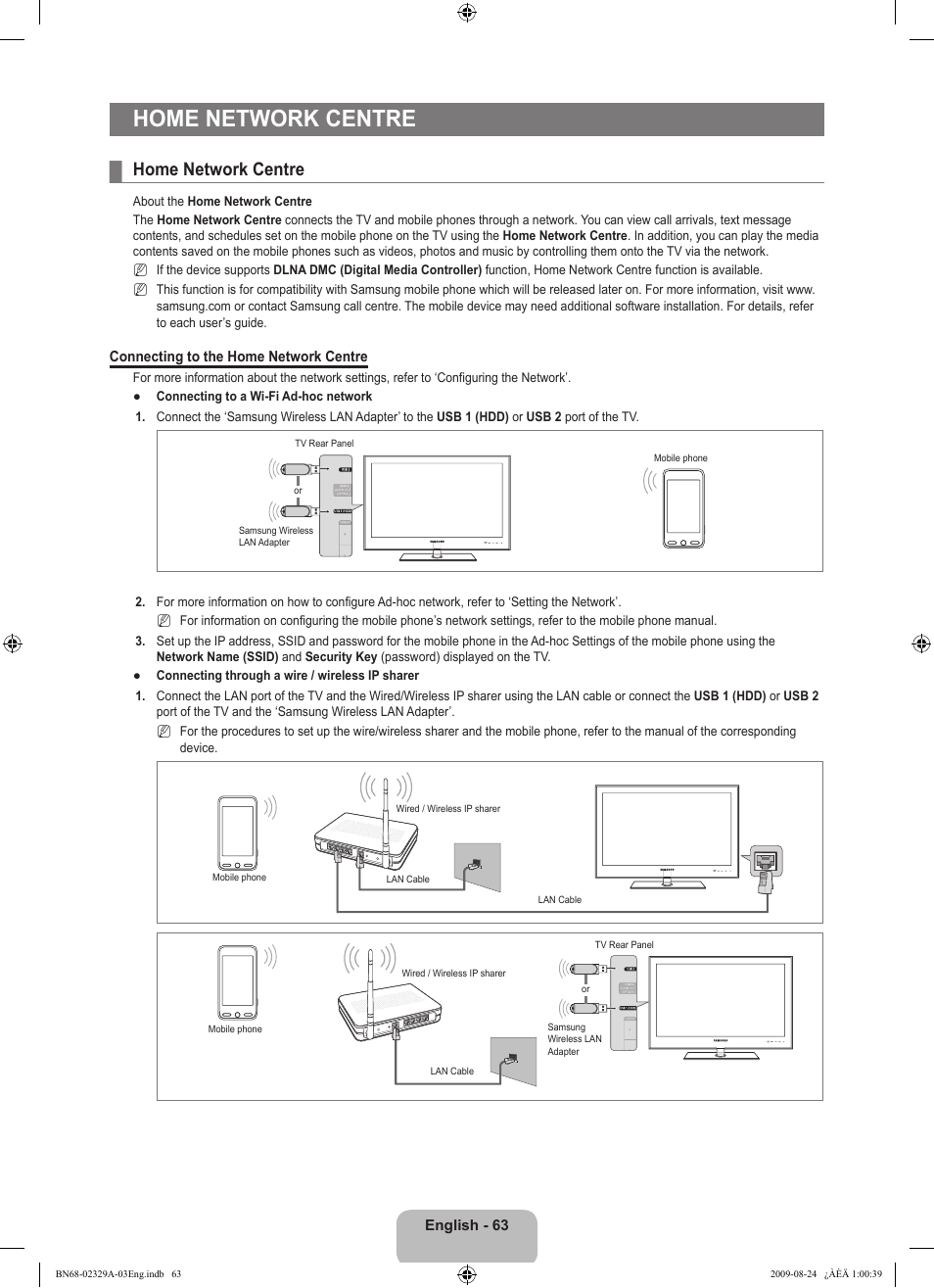 Home network centre | Samsung UE40B7020WW User Manual | Page 65 / 704