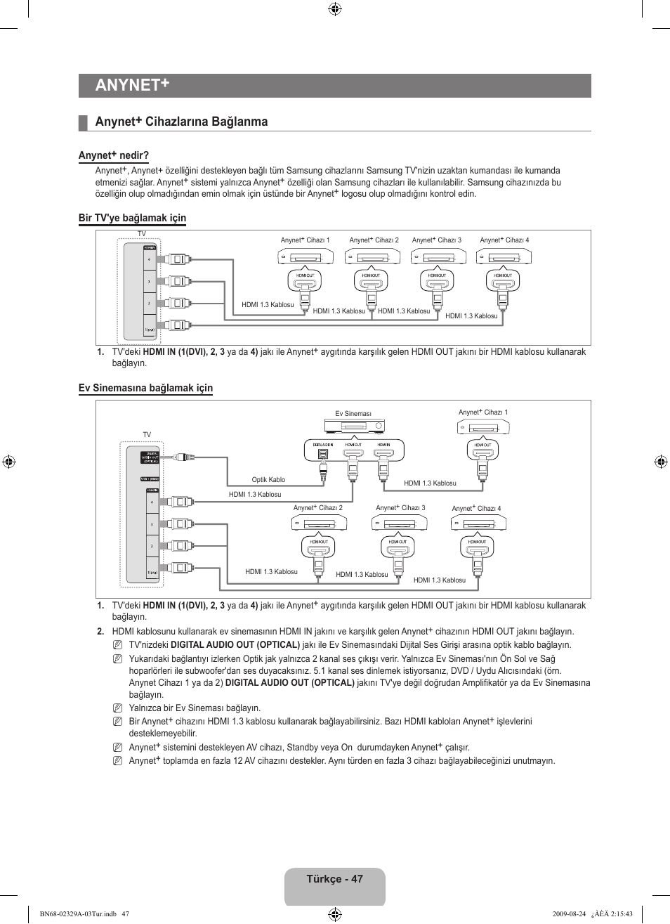 Anynet, Anynet+ cihazlarına bağlanma | Samsung UE40B7020WW User Manual | Page 669 / 704