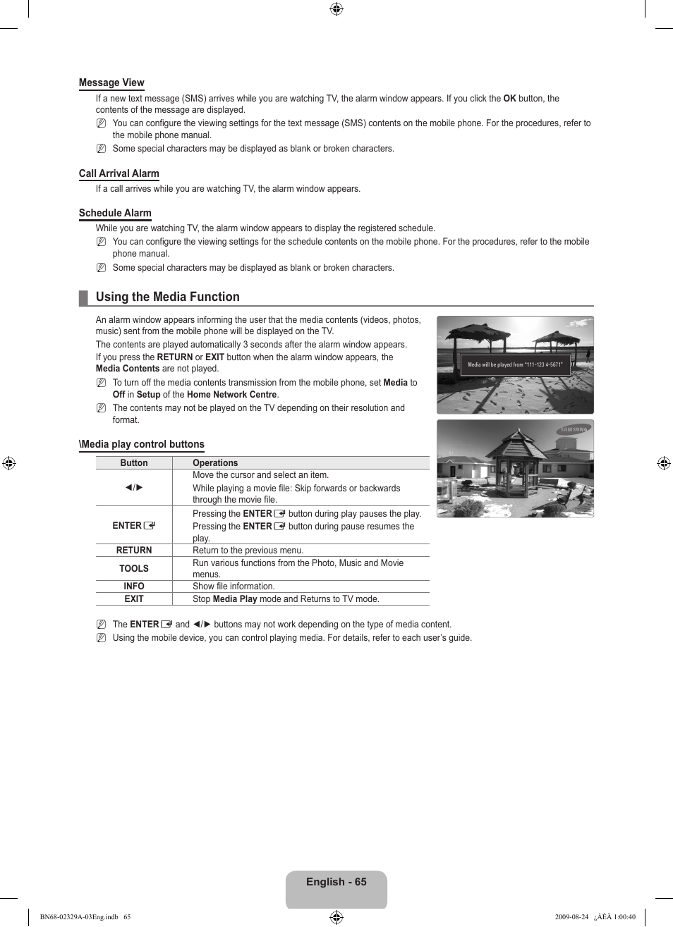 Using the media function | Samsung UE40B7020WW User Manual | Page 67 / 704