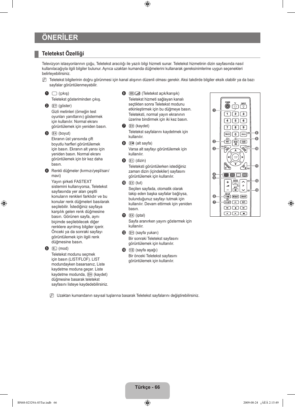 Öneriler, Teletekst özelliği | Samsung UE40B7020WW User Manual | Page 688 / 704