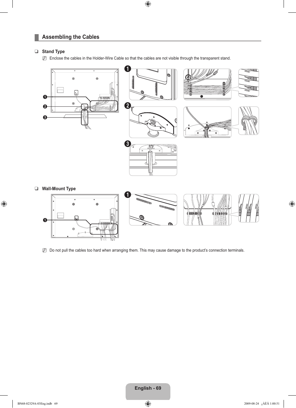 Assembling the cables | Samsung UE40B7020WW User Manual | Page 71 / 704