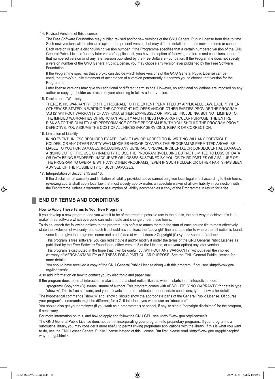 End of terms and conditions | Samsung UE40B7020WW User Manual | Page 82 / 704