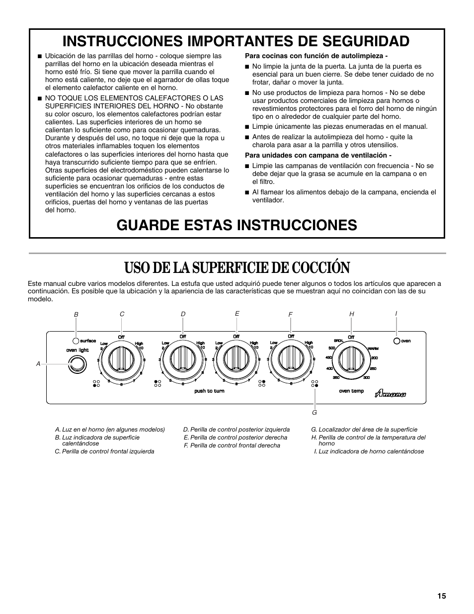Uso de la superficie de cocción | Amana W10181328B User Manual | Page 15 / 24