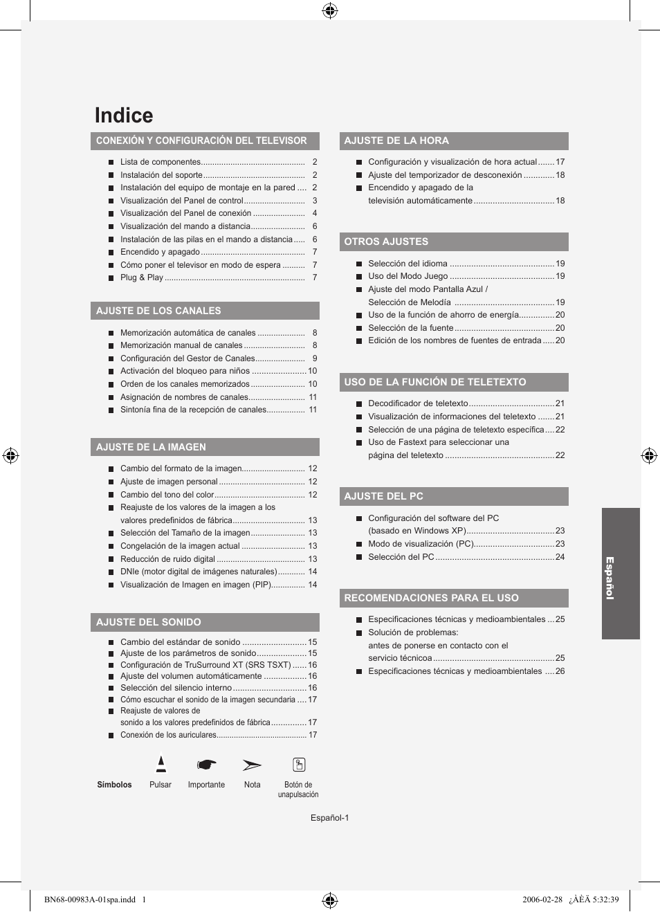 Indice | Samsung LE26R71B User Manual | Page 107 / 187