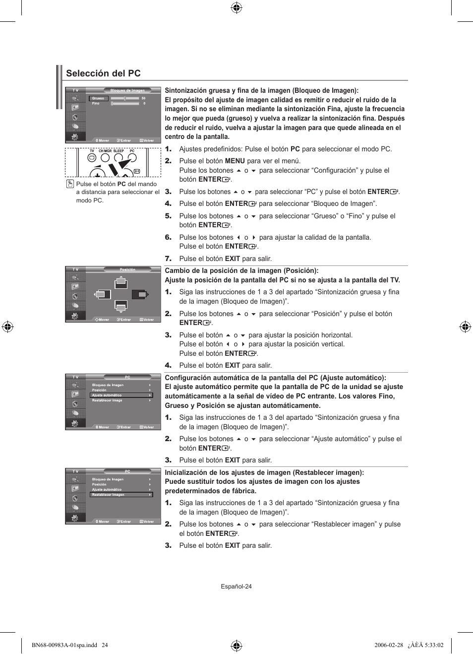 Selección del pc | Samsung LE26R71B User Manual | Page 130 / 187