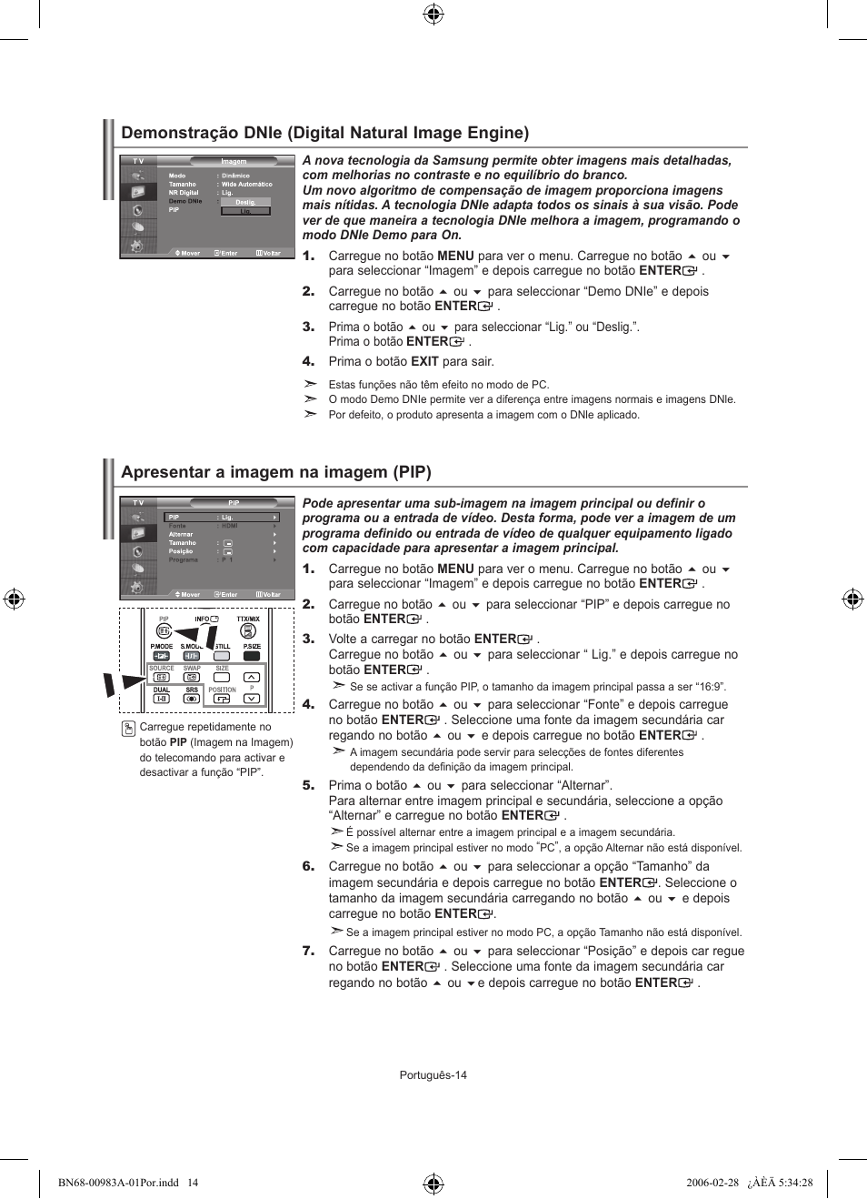 Apresentar a imagem na imagem (pip), Demonstração dnie (digital natural image engine) | Samsung LE26R71B User Manual | Page 146 / 187