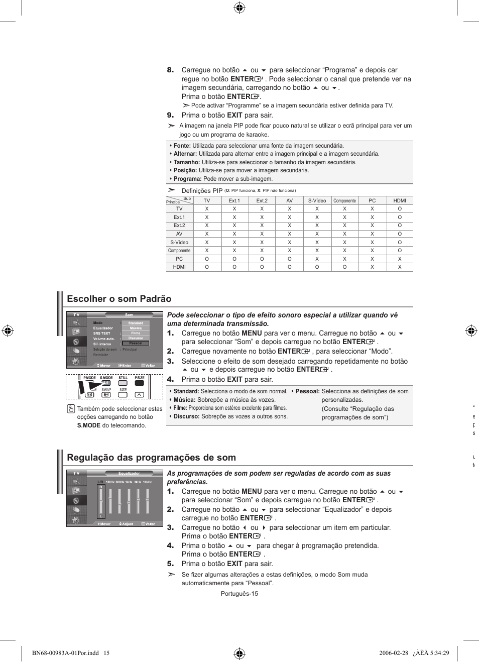 Escolher o som padrão, Regulação das programações de som | Samsung LE26R71B User Manual | Page 147 / 187