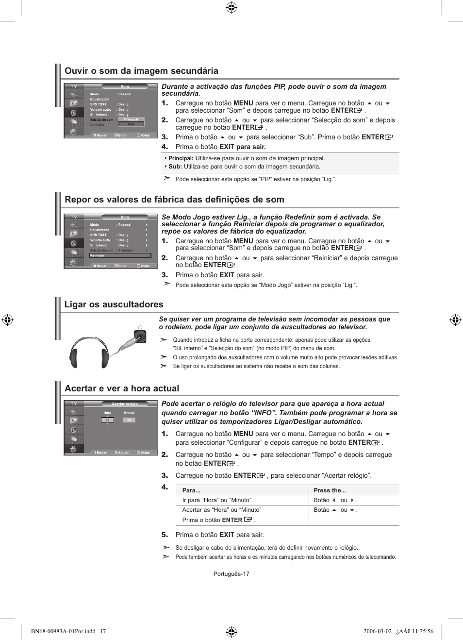 Repor os valores de fábrica das definições de som, Ligar os auscultadores | Samsung LE26R71B User Manual | Page 149 / 187