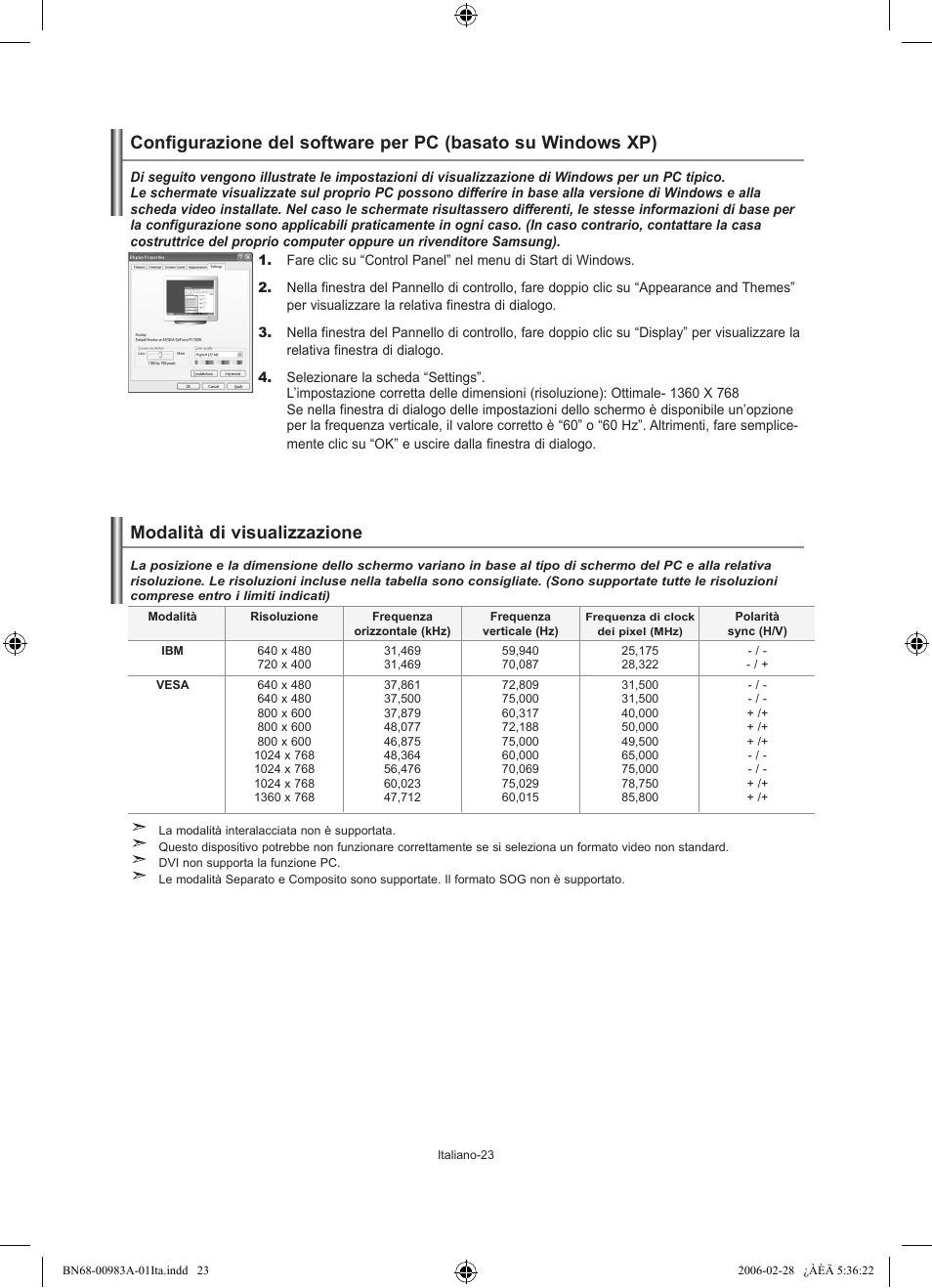 Modalità di visualizzazione | Samsung LE26R71B User Manual | Page 181 / 187