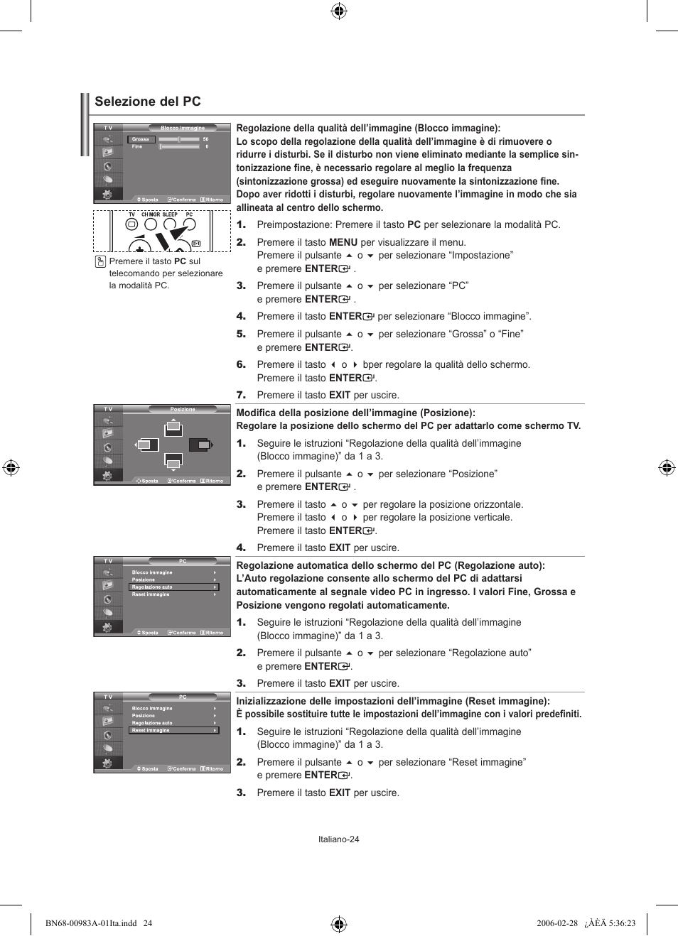 Selezione del pc | Samsung LE26R71B User Manual | Page 182 / 187