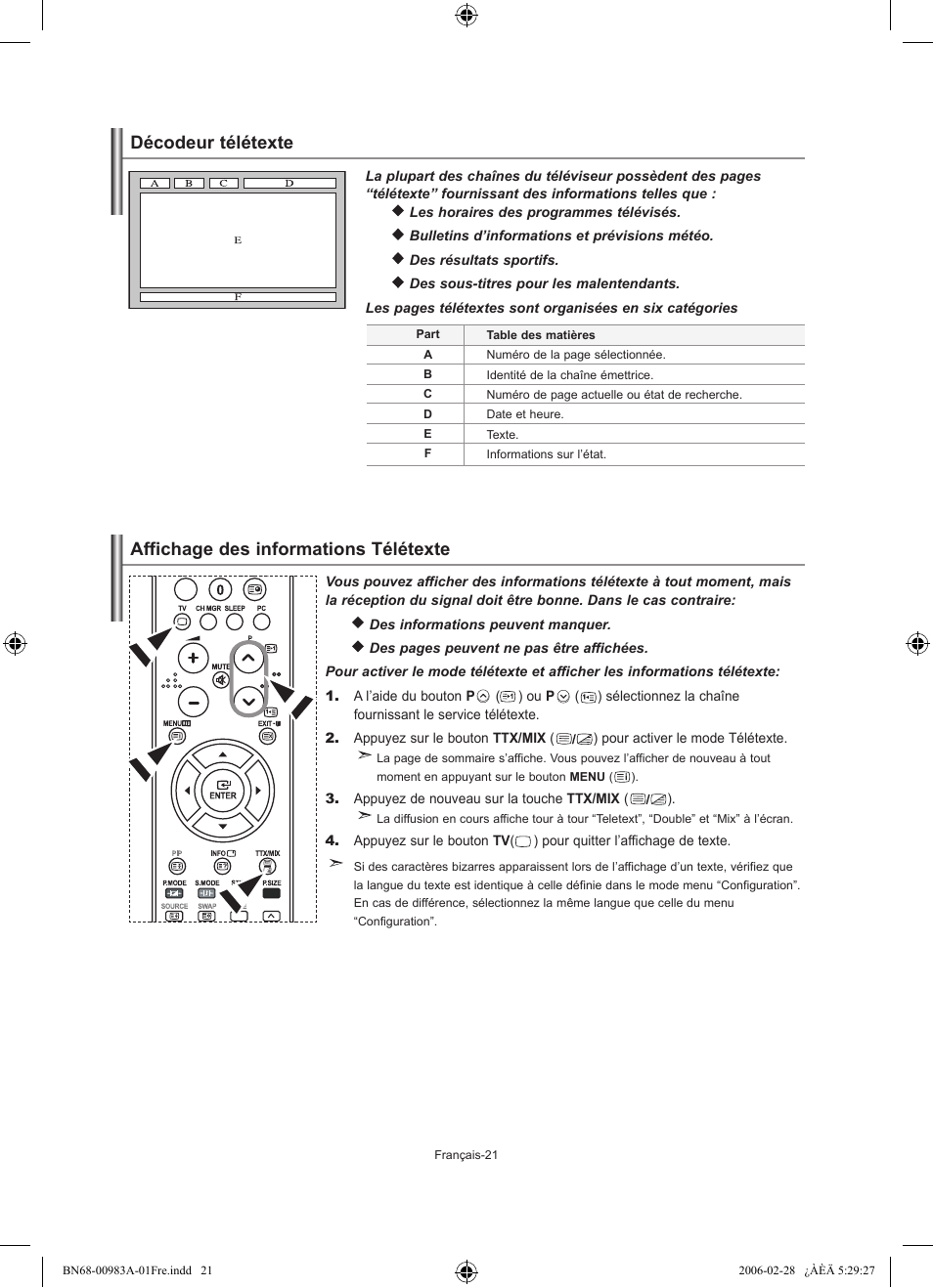 Décodeur télétexte, Affichage des informations télétexte | Samsung LE26R71B User Manual | Page 49 / 187