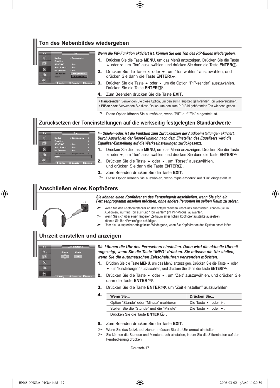 Ton des nebenbildes wiedergeben, Anschließen eines kopfhörers | Samsung LE26R71B User Manual | Page 71 / 187