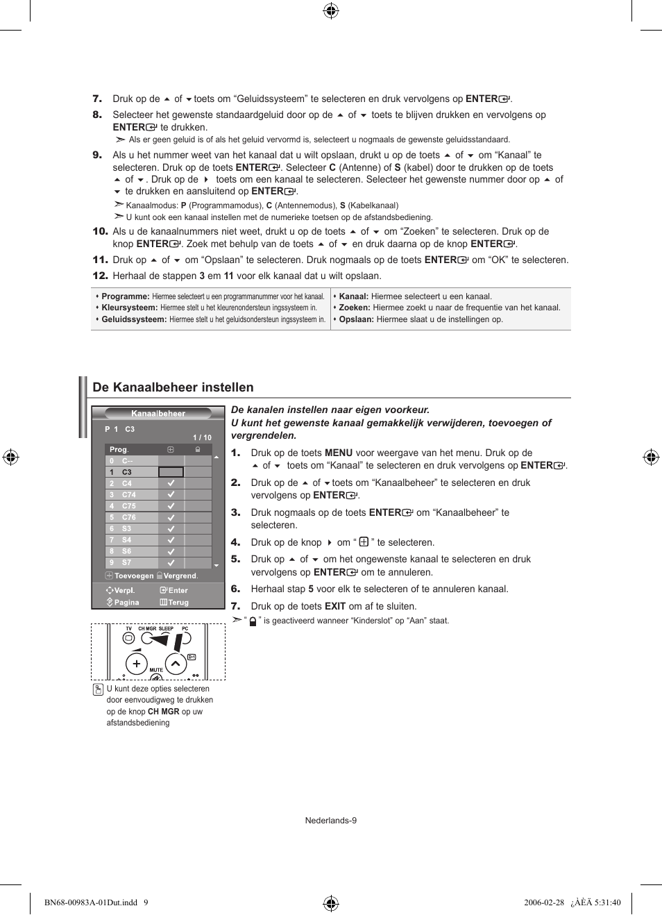 De kanaalbeheer instellen | Samsung LE26R71B User Manual | Page 89 / 187