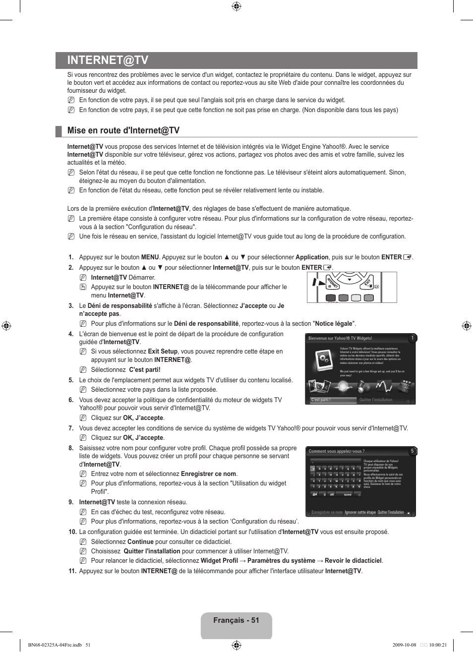 Internet@tv, Mise en route d'internet@tv | Samsung LE40B650T2W User Manual | Page 139 / 674