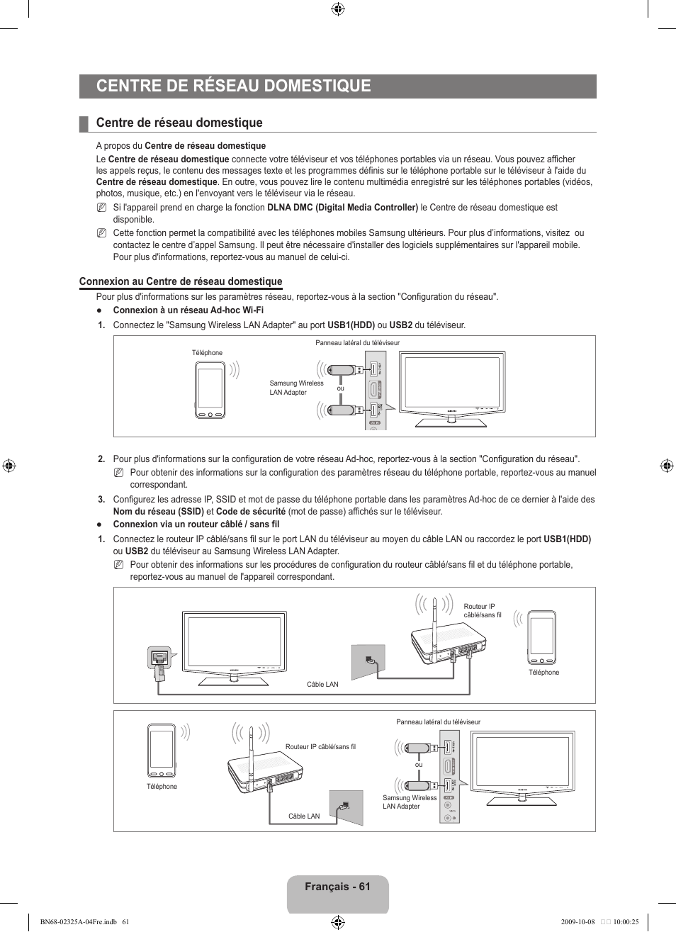 Centre de réseau domestique | Samsung LE40B650T2W User Manual | Page 149 / 674