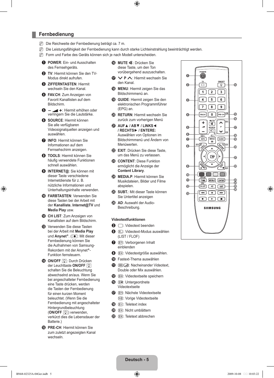 Fernbedienung | Samsung LE40B650T2W User Manual | Page 165 / 674