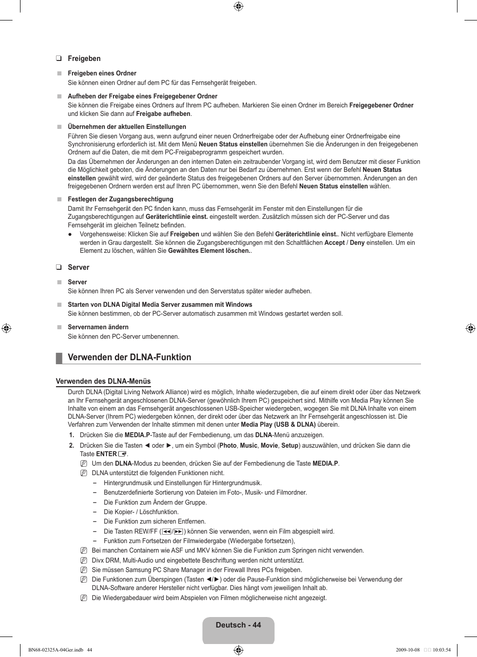 Verwenden der dlna-funktion | Samsung LE40B650T2W User Manual | Page 204 / 674