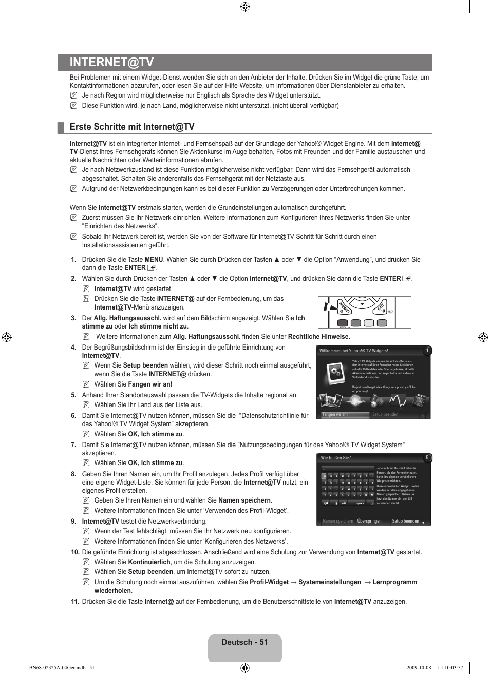 Internet@tv, Erste schritte mit internet@tv | Samsung LE40B650T2W User Manual | Page 211 / 674