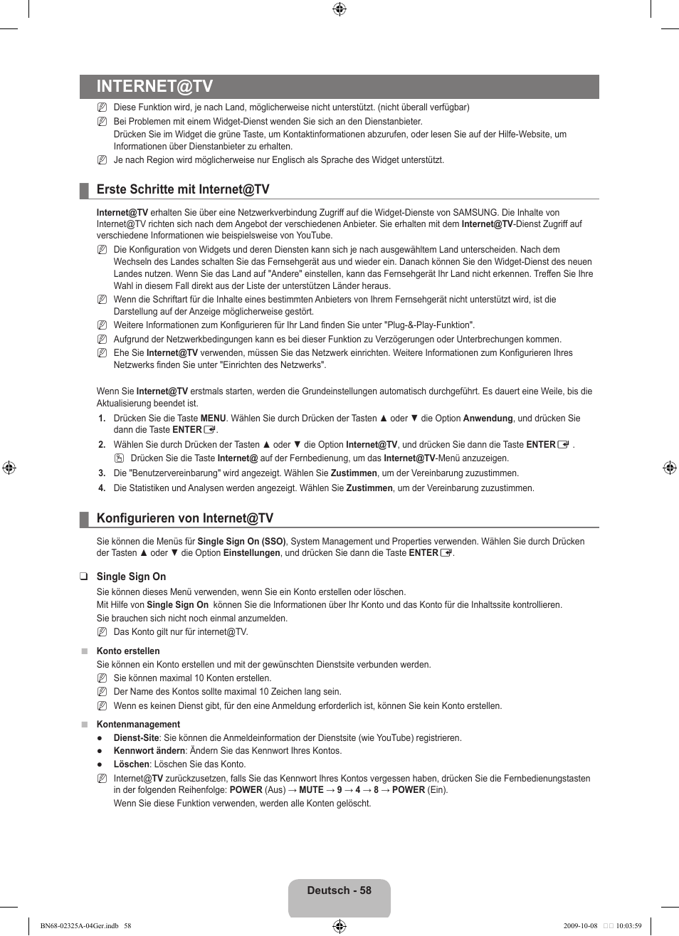 Internet@tv, Erste schritte mit internet@tv, Konfigurieren von internet@tv | Samsung LE40B650T2W User Manual | Page 218 / 674