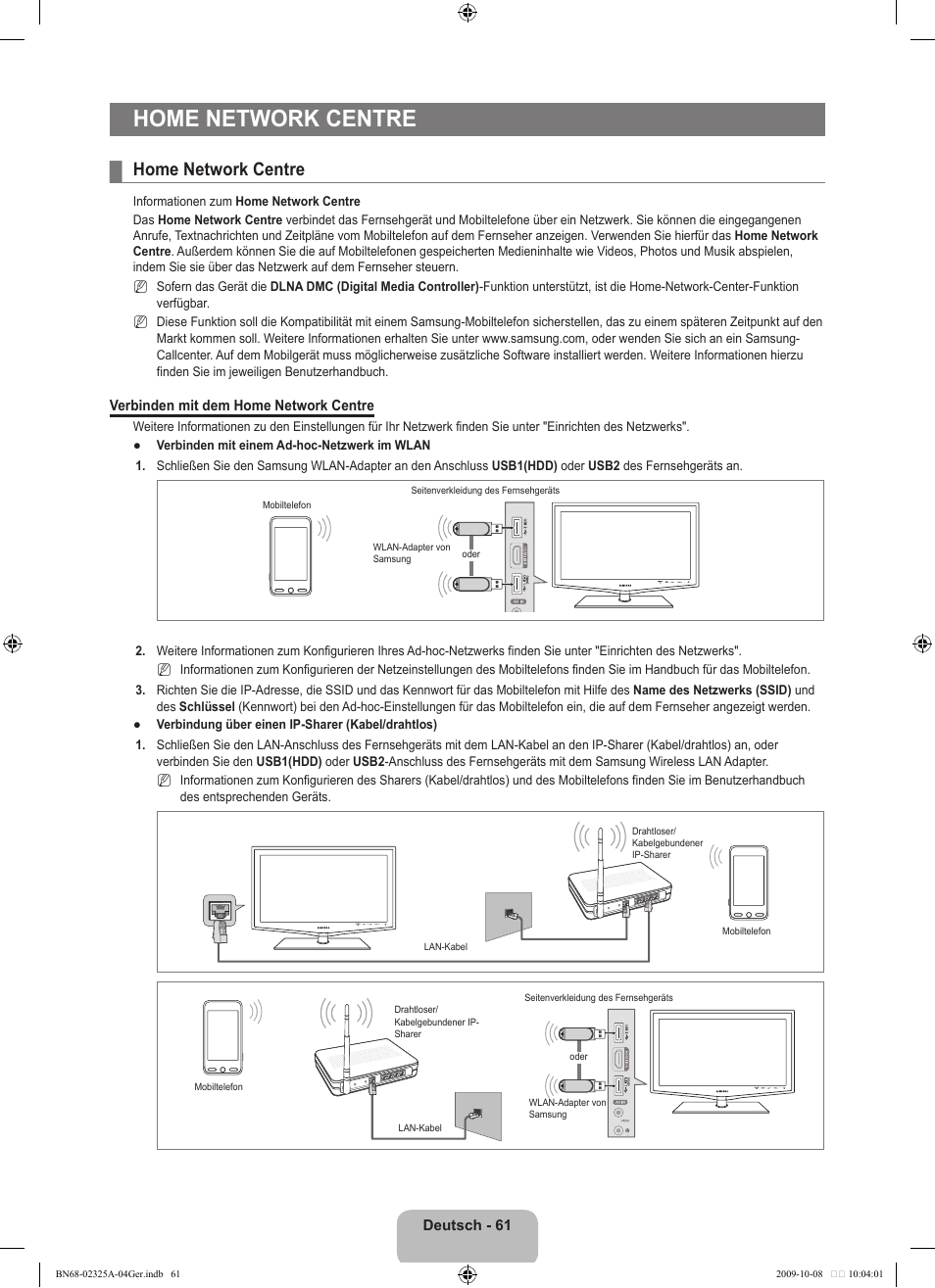 Home network centre | Samsung LE40B650T2W User Manual | Page 221 / 674