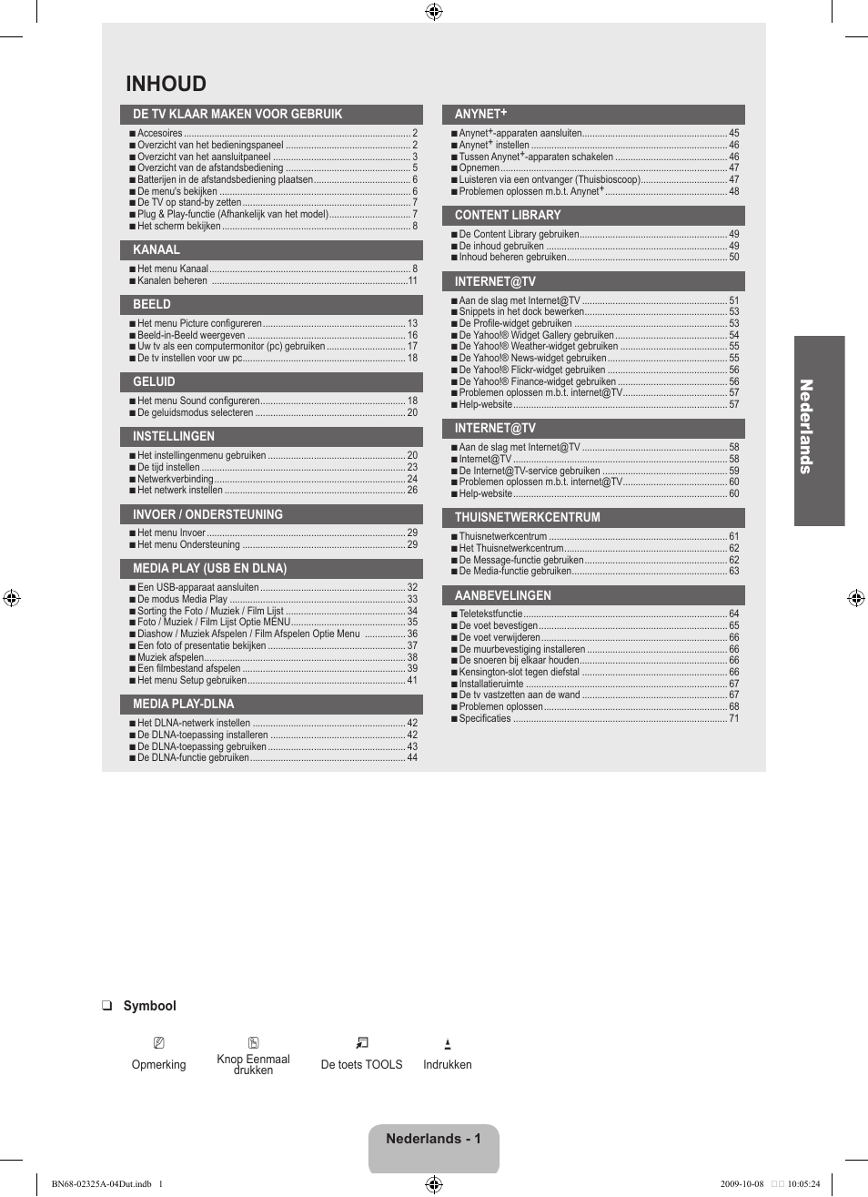 Inhoud, Neder lands | Samsung LE40B650T2W User Manual | Page 233 / 674