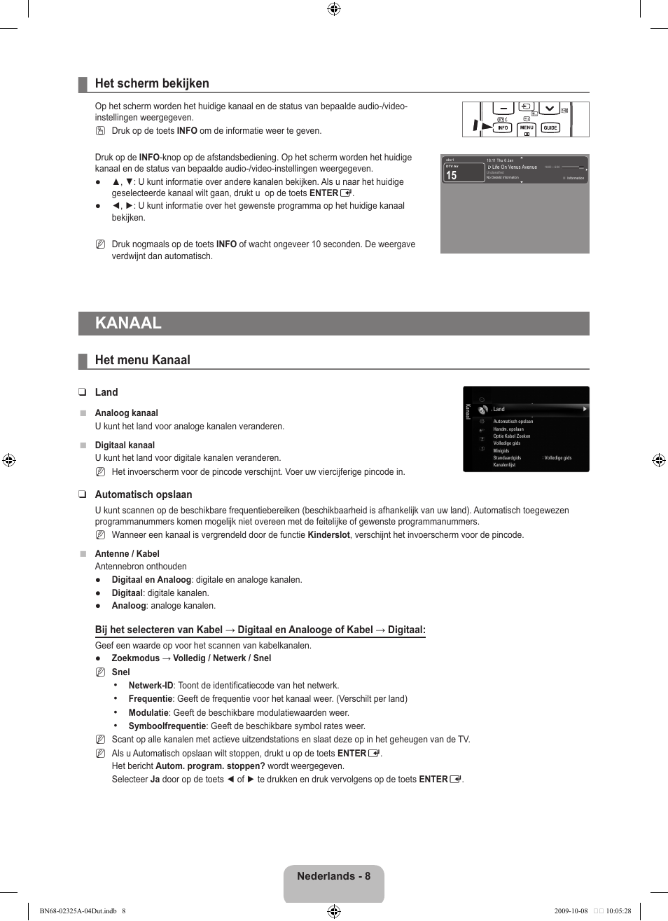 Kanaal, Het scherm bekijken, Het menu kanaal | Samsung LE40B650T2W User Manual | Page 240 / 674
