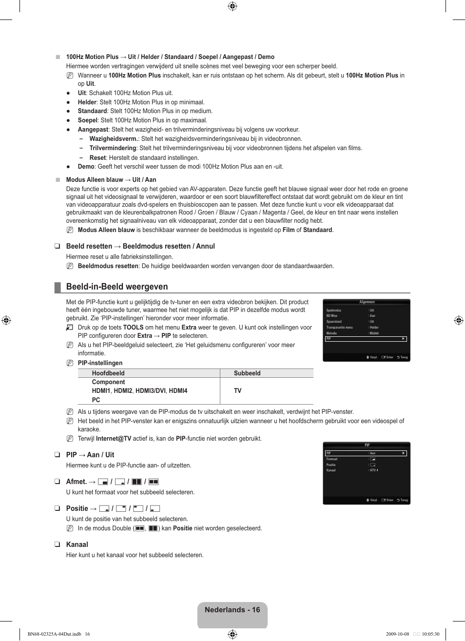 Beeld-in-beeld weergeven | Samsung LE40B650T2W User Manual | Page 248 / 674