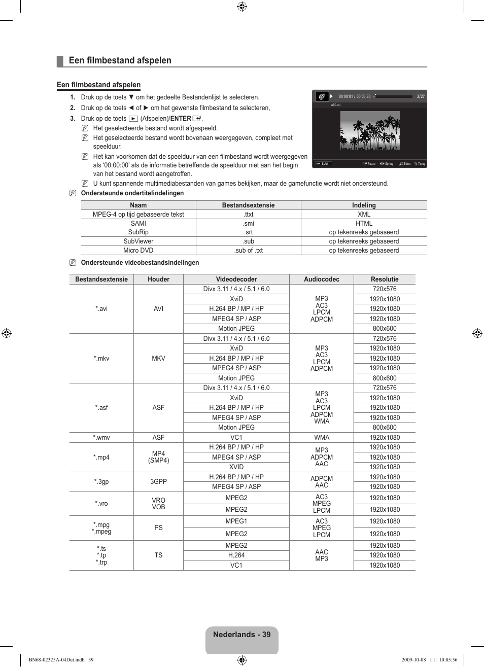 Een filmbestand afspelen | Samsung LE40B650T2W User Manual | Page 271 / 674