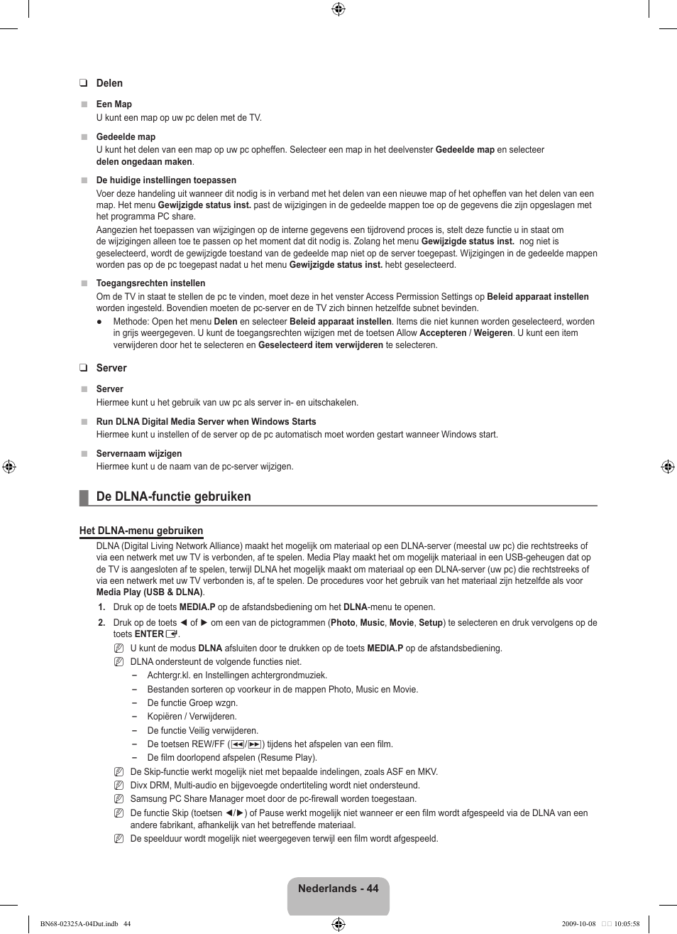 De dlna-functie gebruiken | Samsung LE40B650T2W User Manual | Page 276 / 674
