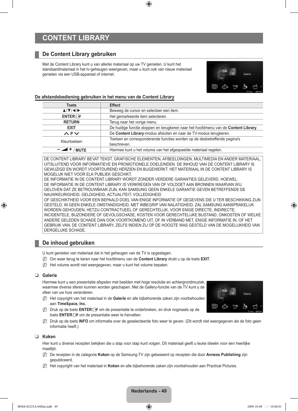 Content library, De content library gebruiken, De inhoud gebruiken | Samsung LE40B650T2W User Manual | Page 281 / 674