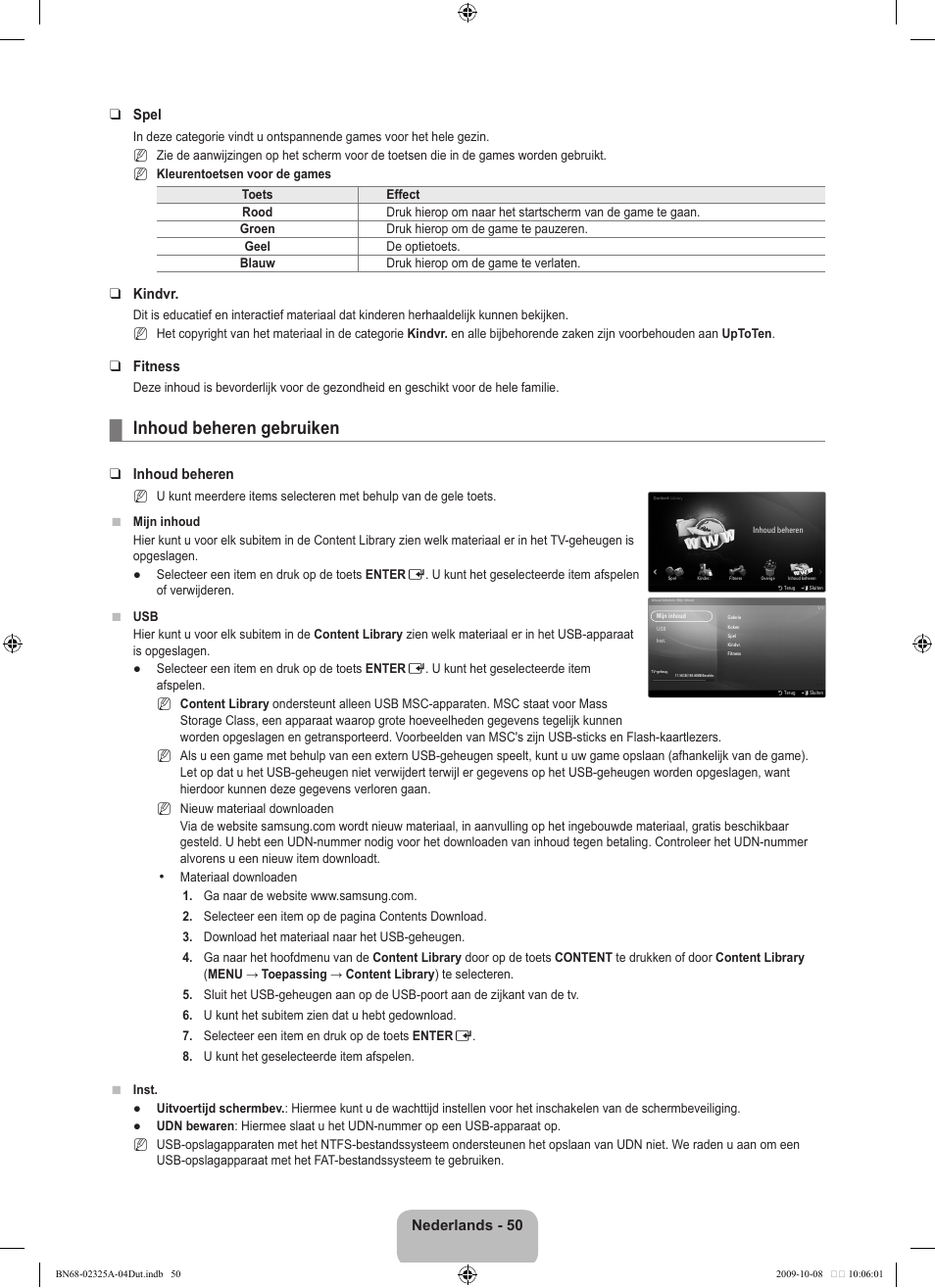 Inhoud beheren gebruiken | Samsung LE40B650T2W User Manual | Page 282 / 674