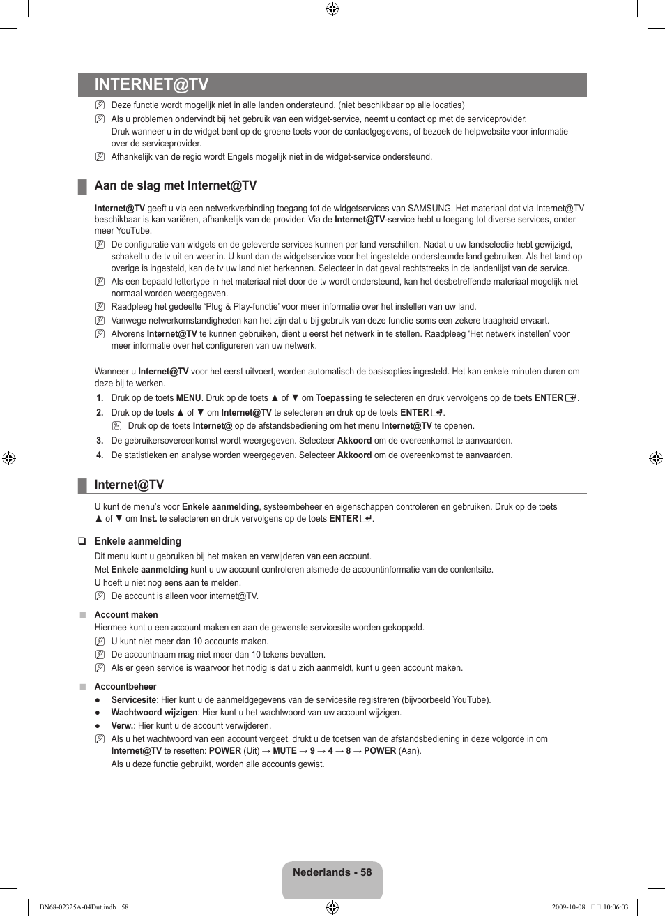 Internet@tv, Aan de slag met internet@tv | Samsung LE40B650T2W User Manual | Page 290 / 674