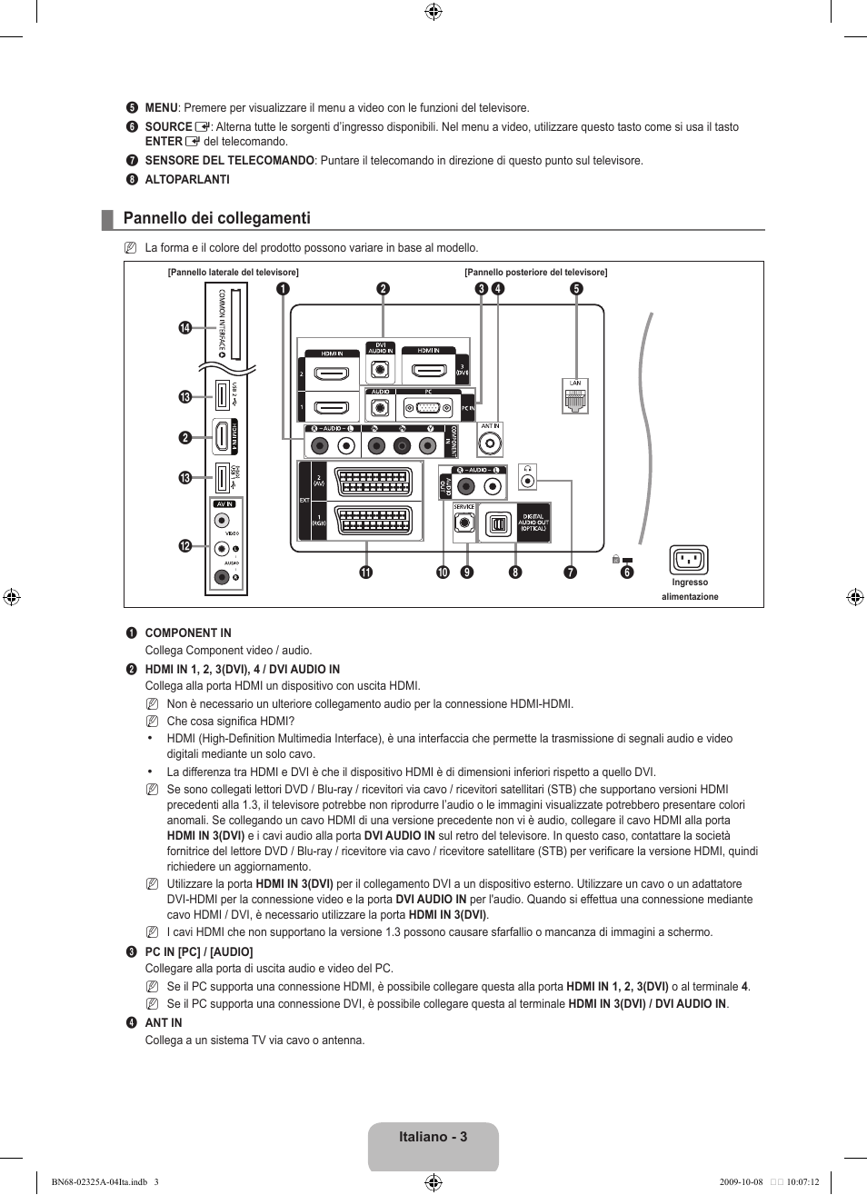 Pannello dei collegamenti | Samsung LE40B650T2W User Manual | Page 307 / 674