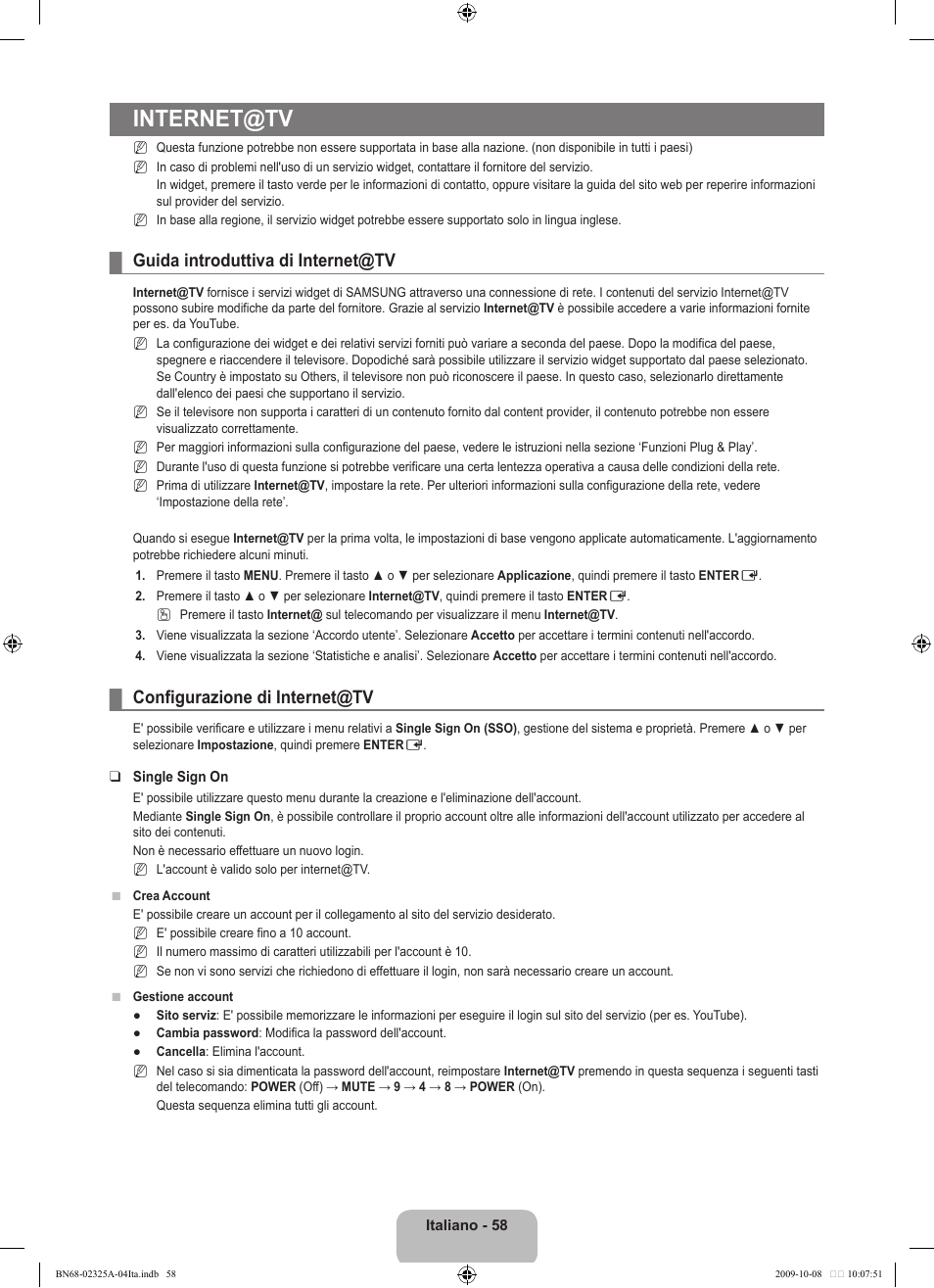 Internet@tv, Guida introduttiva di internet@tv, Configurazione di internet@tv | Samsung LE40B650T2W User Manual | Page 362 / 674