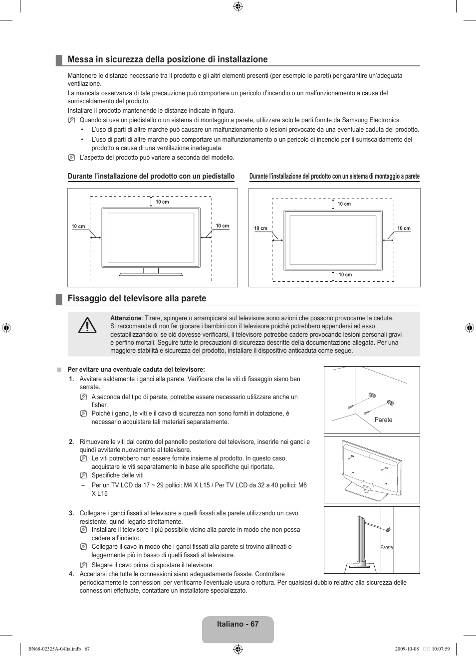 Fissaggio del televisore alla parete | Samsung LE40B650T2W User Manual | Page 371 / 674