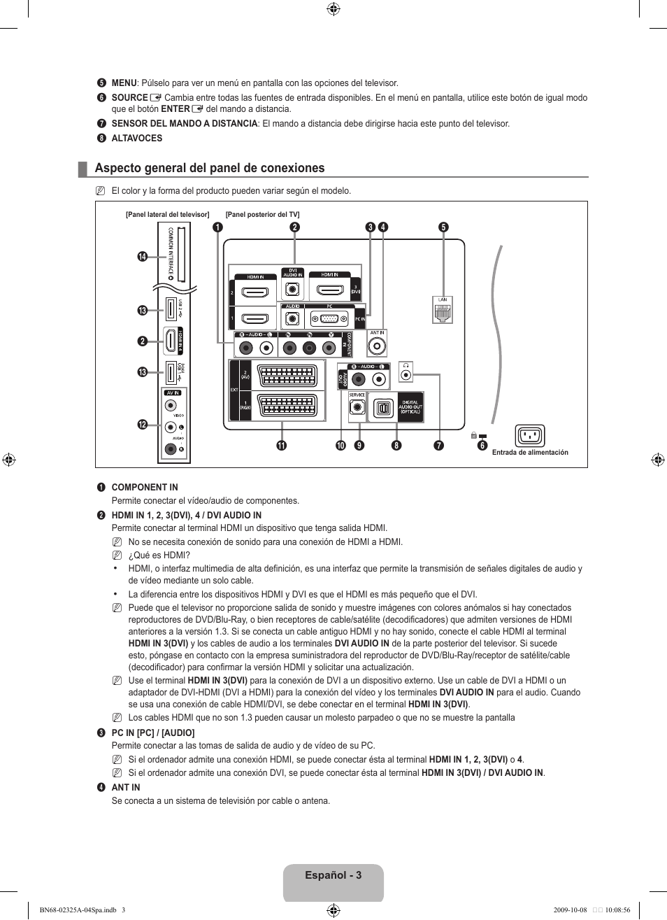 Aspecto general del panel de conexiones | Samsung LE40B650T2W User Manual | Page 381 / 674