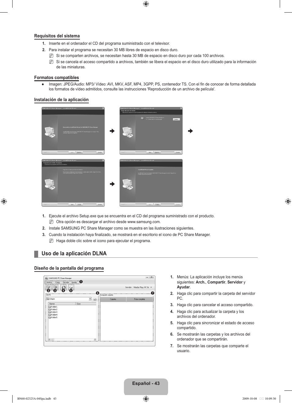 Uso de la aplicación dlna | Samsung LE40B650T2W User Manual | Page 421 / 674