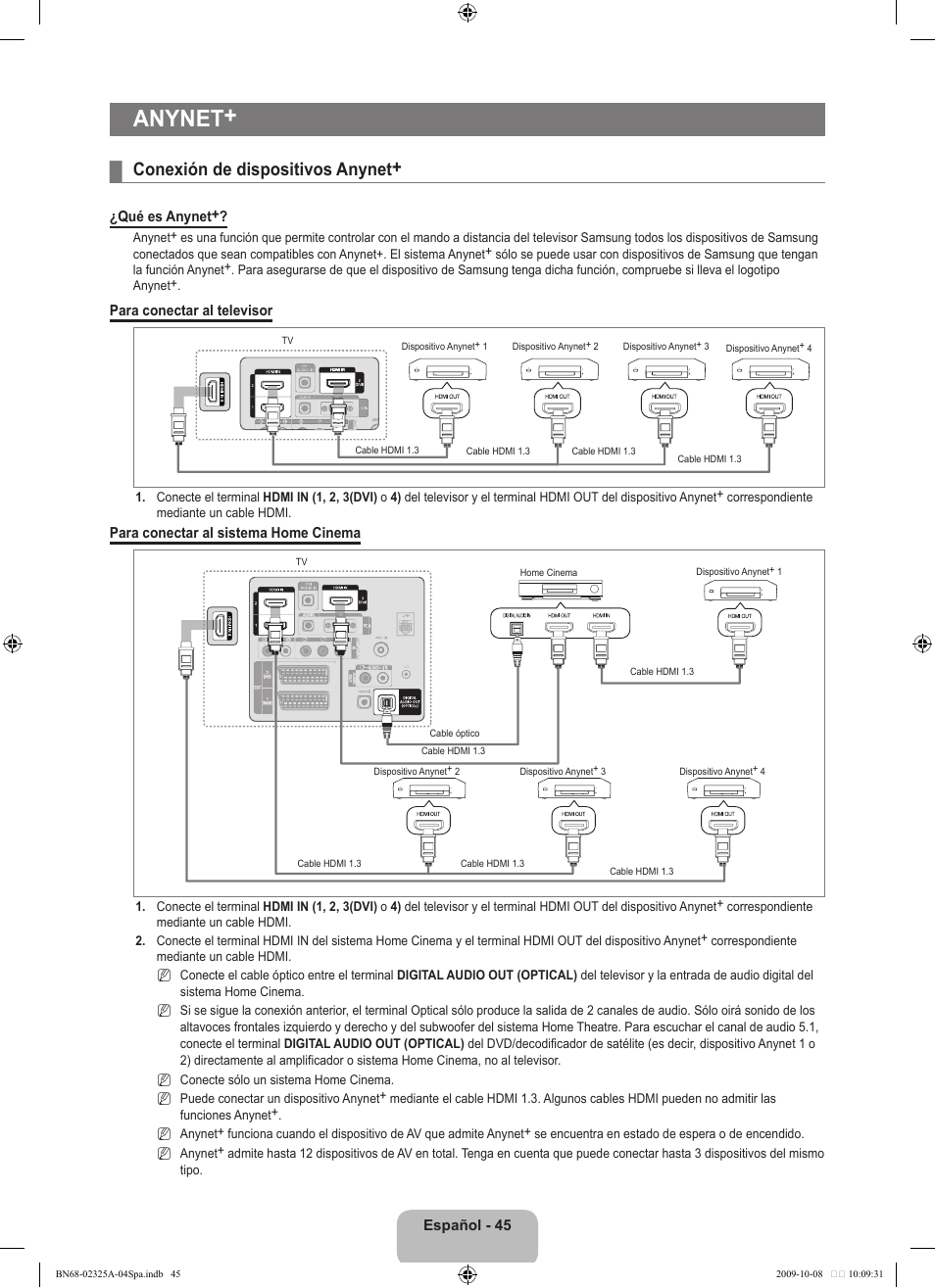 Anynet, Conexión de dispositivos anynet | Samsung LE40B650T2W User Manual | Page 423 / 674