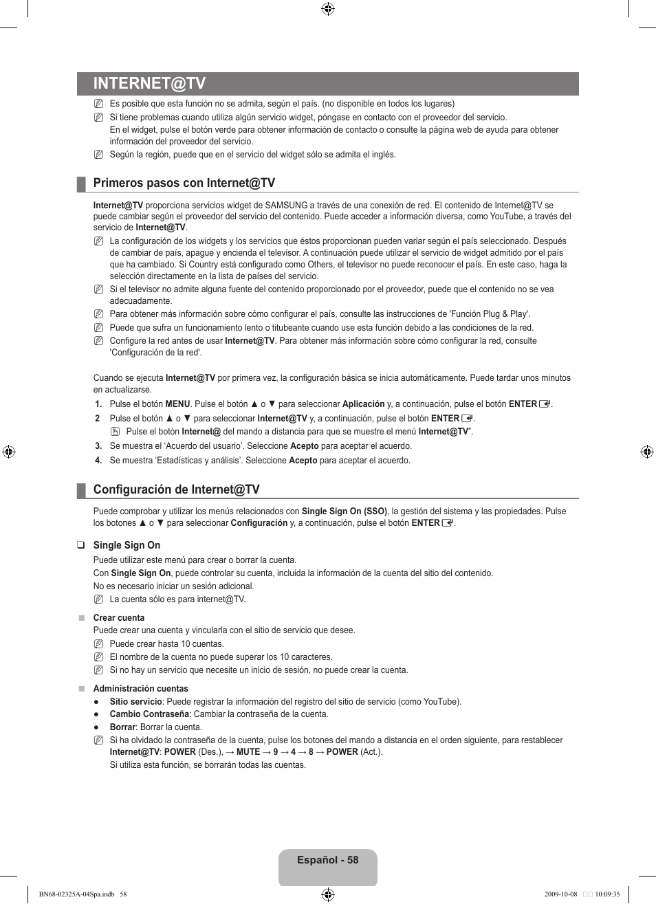 Internet@tv, Primeros pasos con internet@tv, Configuración de internet@tv | Samsung LE40B650T2W User Manual | Page 436 / 674