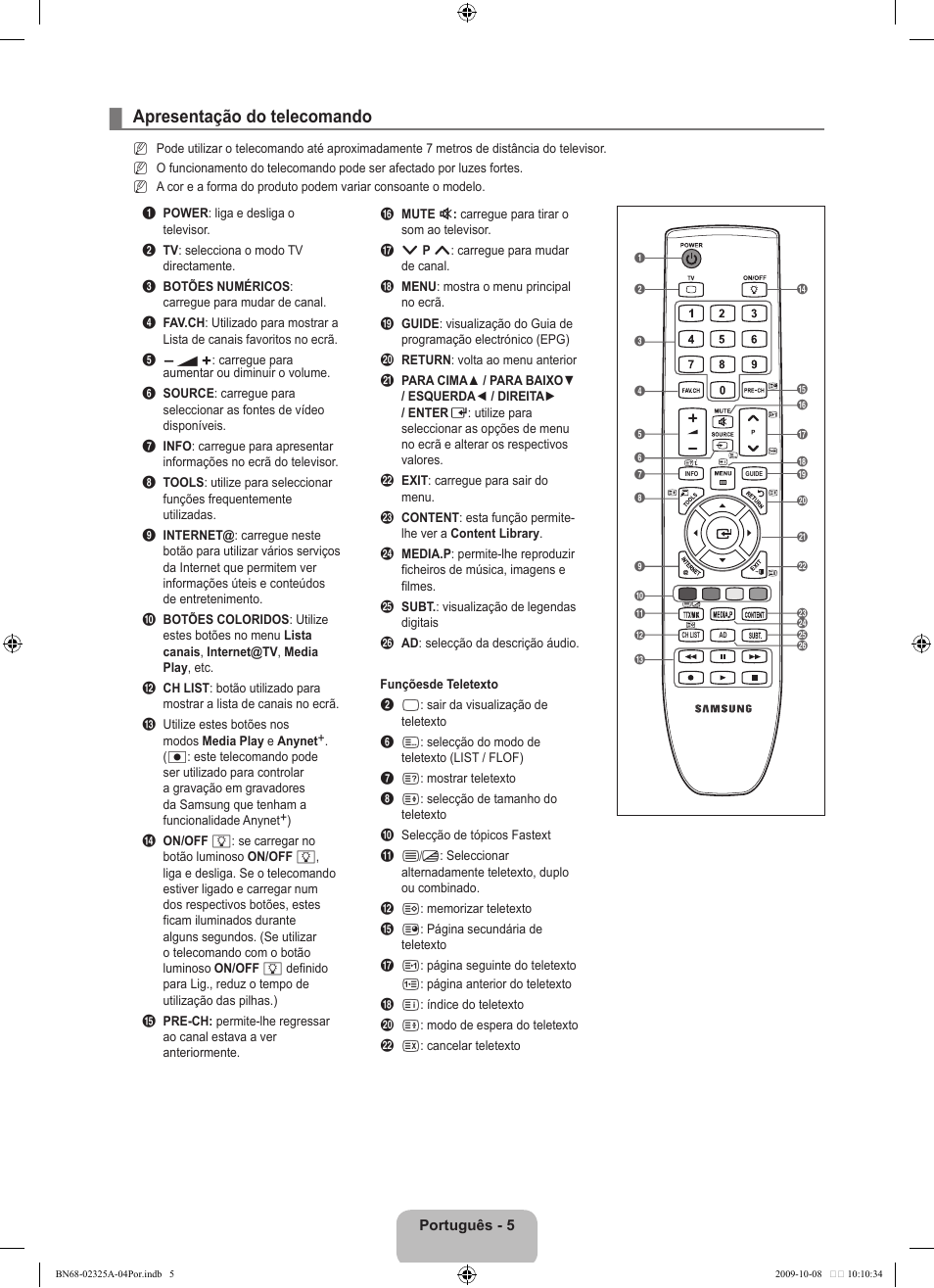 Apresentação do telecomando | Samsung LE40B650T2W User Manual | Page 455 / 674