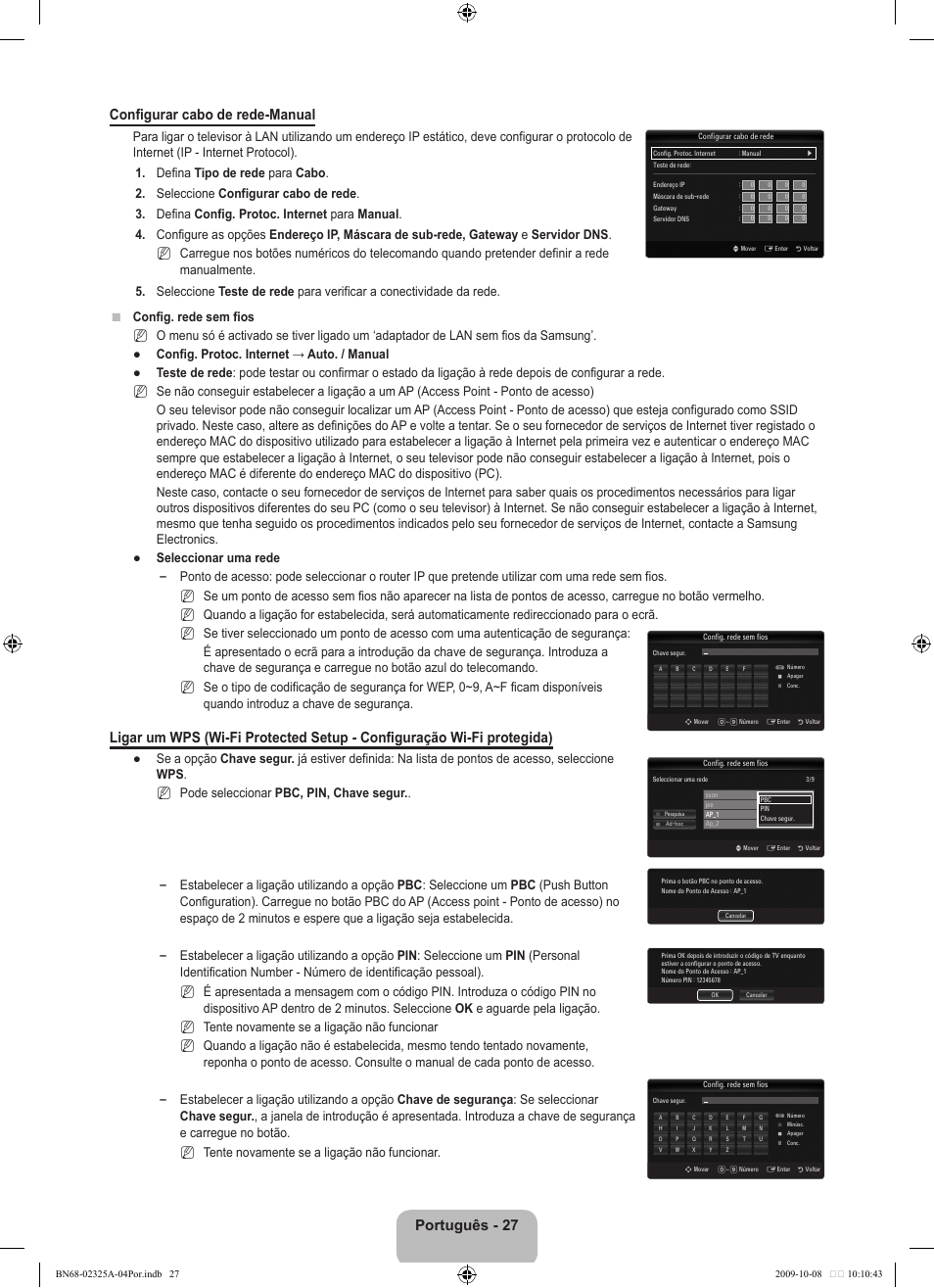 Português - 27 configurar cabo de rede-manual | Samsung LE40B650T2W User Manual | Page 477 / 674
