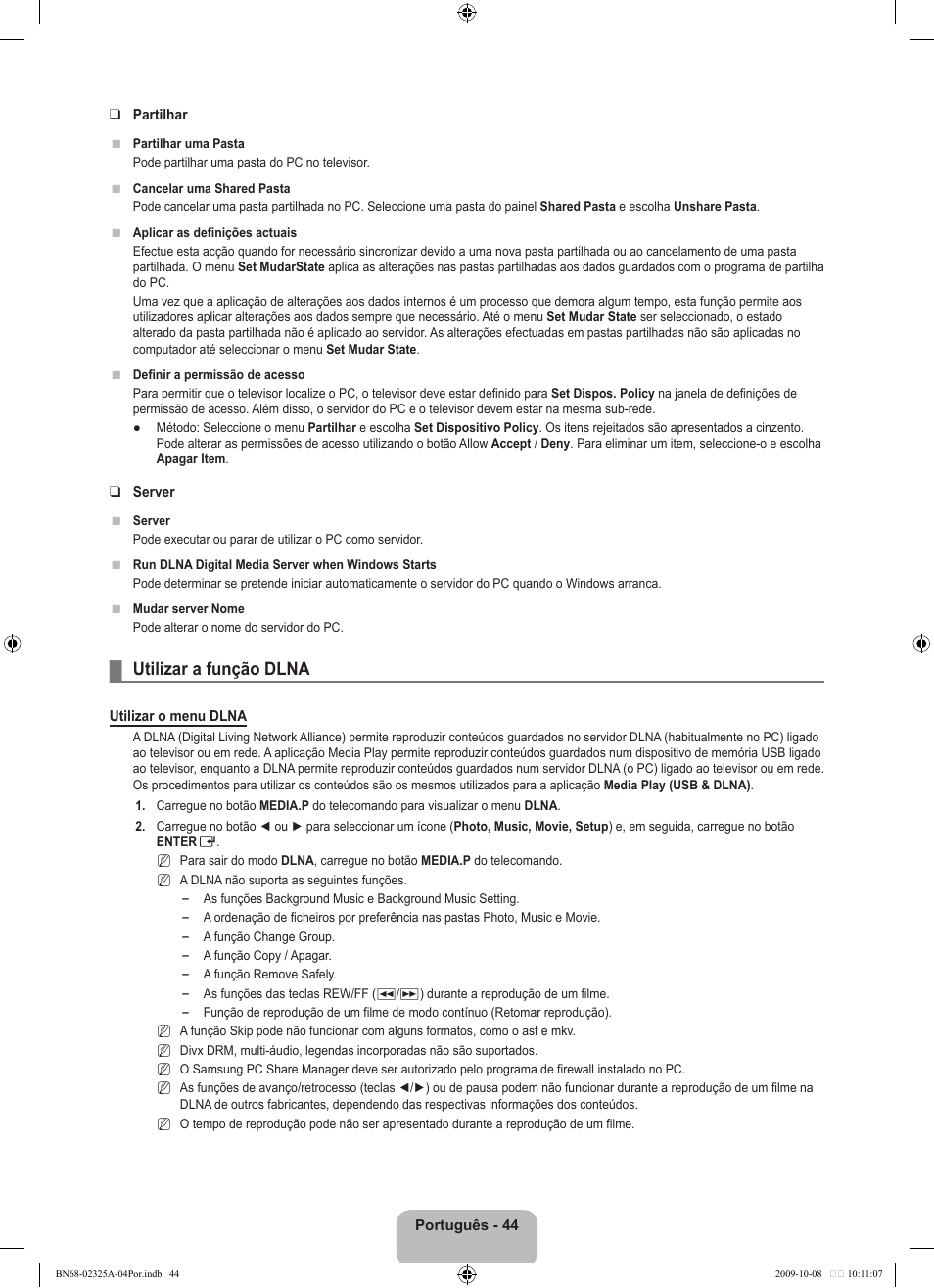 Utilizar a função dlna | Samsung LE40B650T2W User Manual | Page 494 / 674