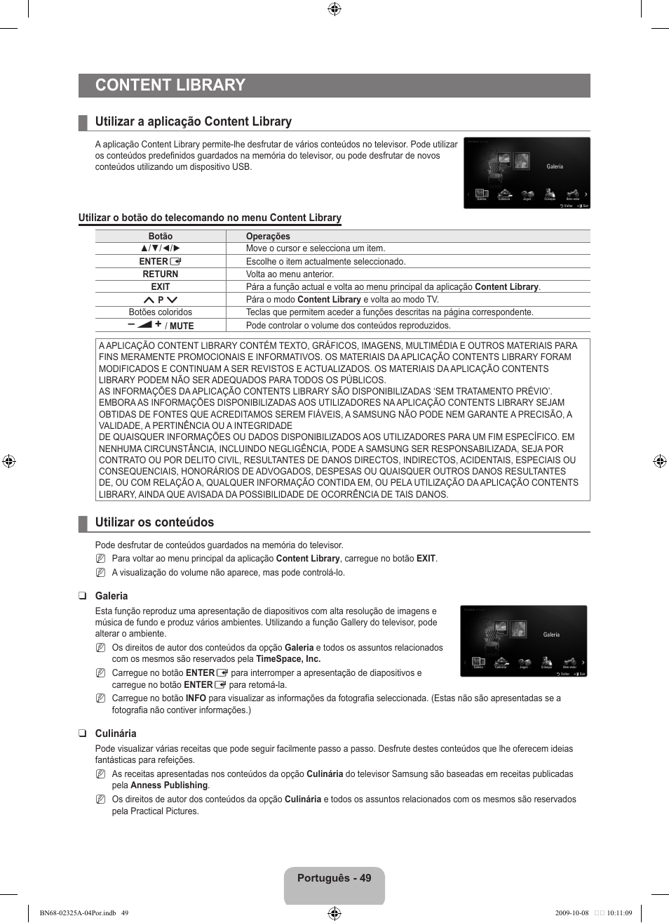 Content library, Utilizar a aplicação content library, Utilizar os conteúdos | Samsung LE40B650T2W User Manual | Page 499 / 674