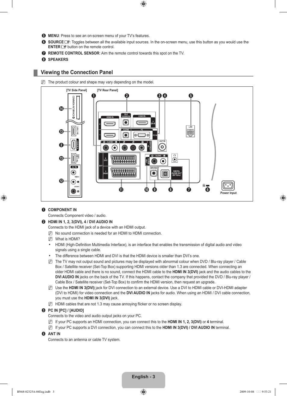 Viewing the connection panel | Samsung LE40B650T2W User Manual | Page 5 / 674